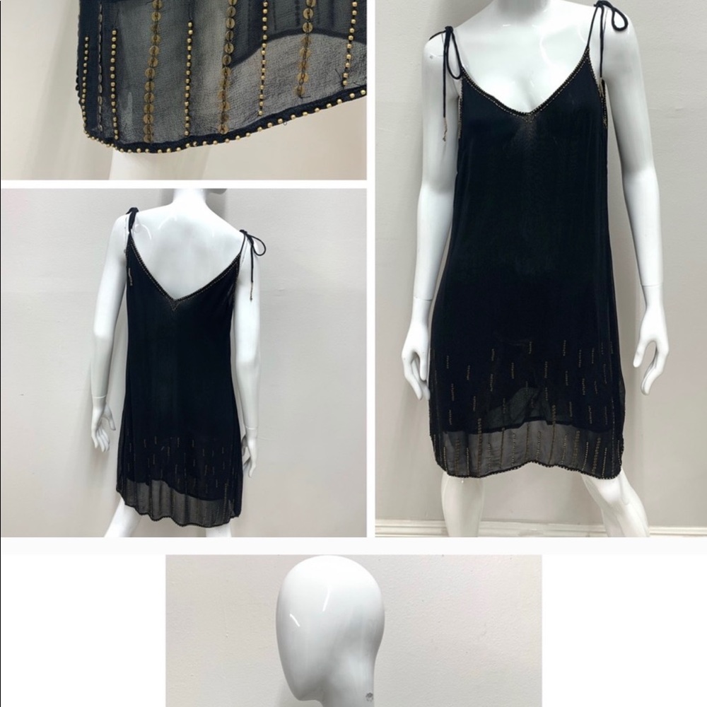 NWT Gypsy5 Black and Gold Cocktail Short Beaded Dress Sz M